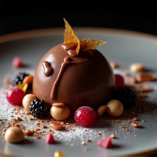 Ein kunstvolles Schokoladendessert, das an einen Gnomon erinnert.